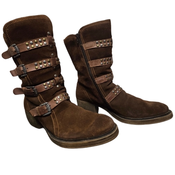 Suede Cowboy Boots Studs Buckles Size 10 Side Zip Coastal Cowgirl Western - Picture 5 of 11